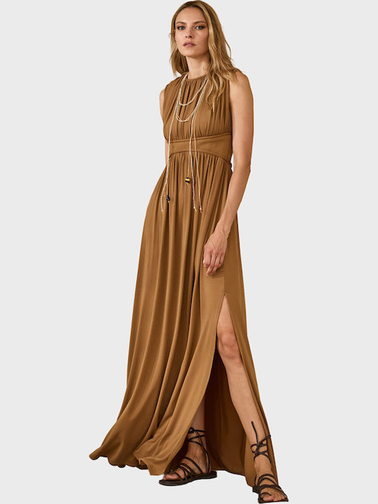 Summer Maxi Dress for Wedding - Christening Light Brown
