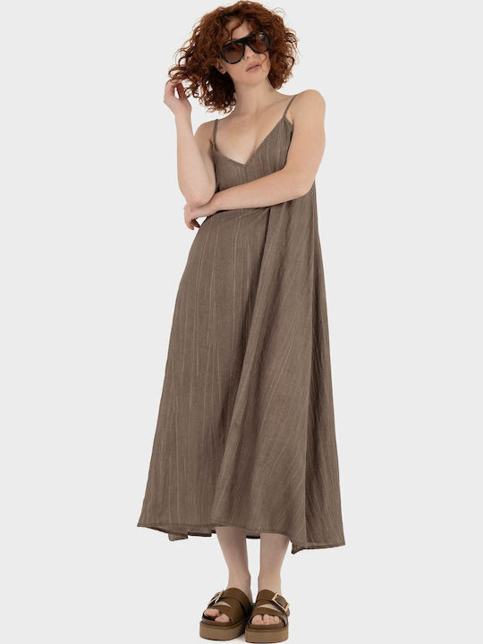 Summer Midi Wrap Dress Dark Brown