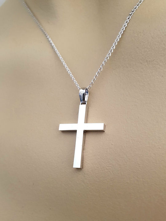 Papadopoulos Gold Male White Gold Cross 14K Without Chain K14.89001