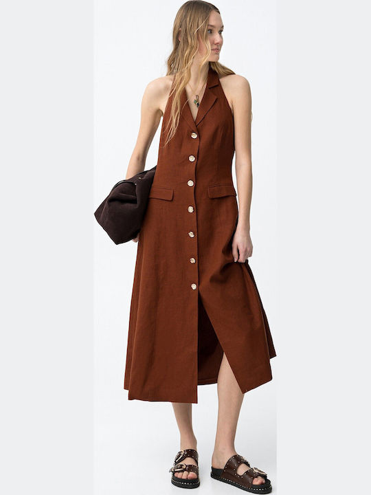 Summer Midi Shirt Dress Brown
