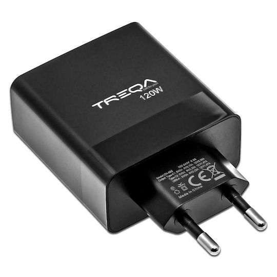 Treqa Ladegerät mit 2 USB-A-Anschlüssen und USB-C-Anschluss 120 W Power Delivery Schwarz (CH-652)