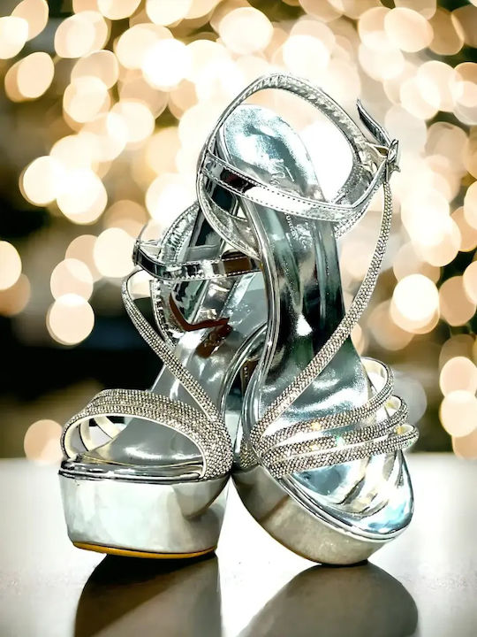 Fabric Sandals with Strass Gray