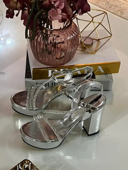 Fabric Sandals with Strass Gray