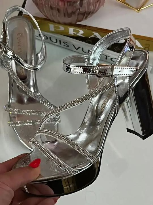 Fabric Sandals with Strass Gray