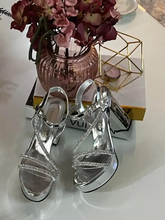 Fabric Sandals with Strass Gray