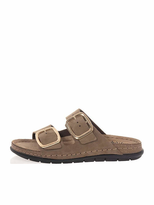 Damen Flache Sandalen Khaki