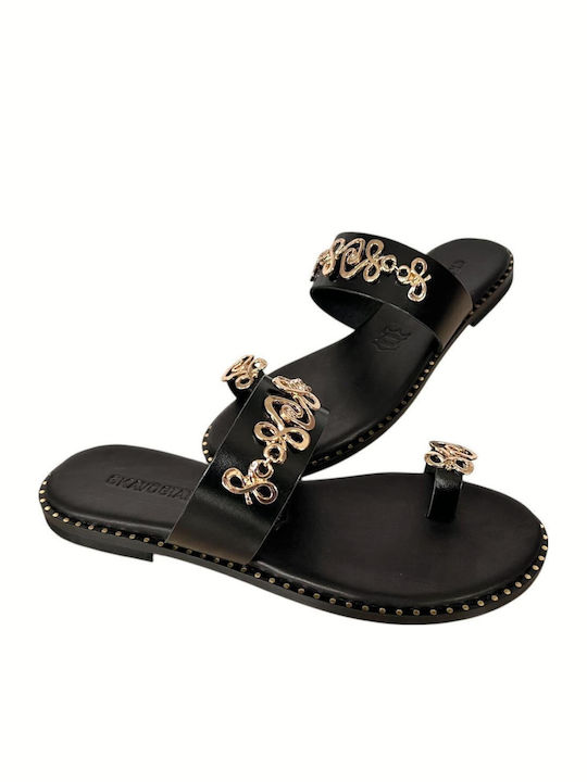 Leather Women's Flat Sandals Black