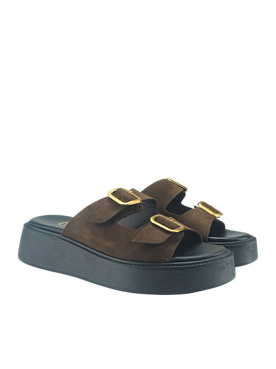 Damen Flache Sandalen Braun