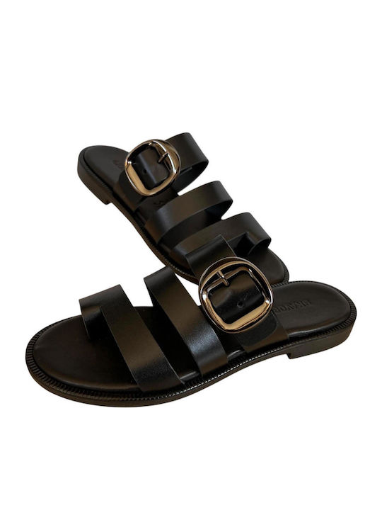 Leather Women's Flat Sandals Black