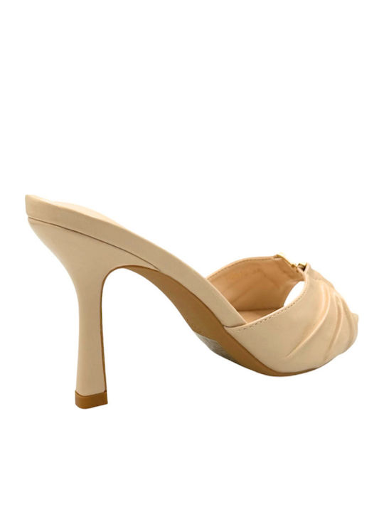 Damen Pantoletten mit Hoch Absatz in Beige Farbe