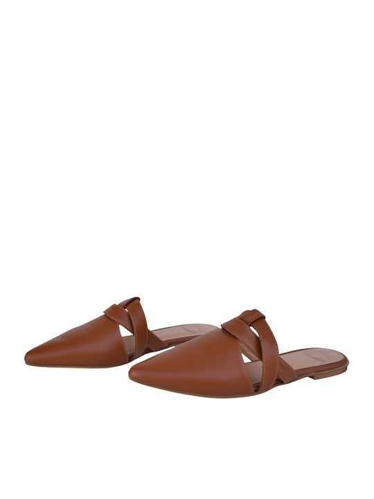 Leather Mules With Heel In Tabac Brown Colour