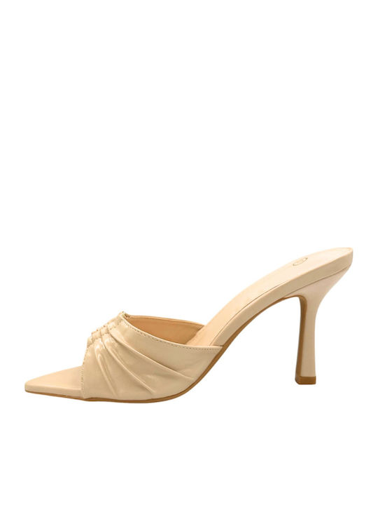 Damen Pantoletten mit Hoch Absatz in Beige Farbe