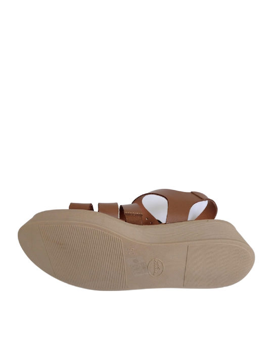 Deri Damen Anatomische Flatforms Tabac Braun Sandalen