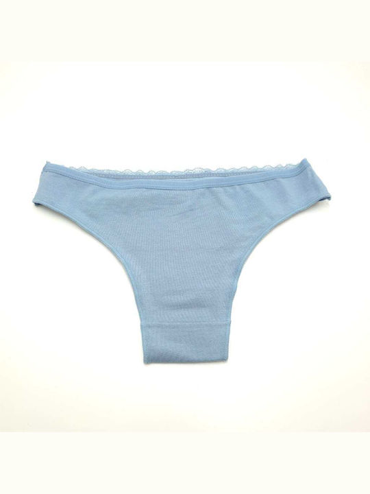 Cotton Women's Briefs with Lace Light Blue