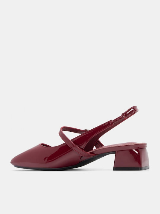 Pointed Toe Heels with Strap & Low Burgundy Heel