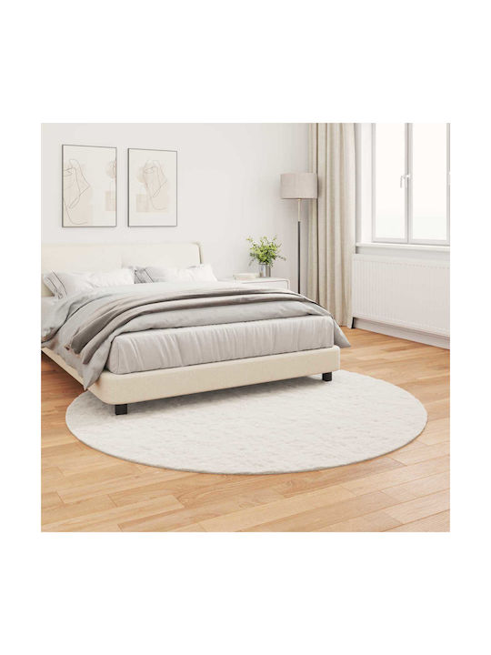 vidaXL Teppich Rund Synthetisch,Polyester/Cotton/Leather Beige