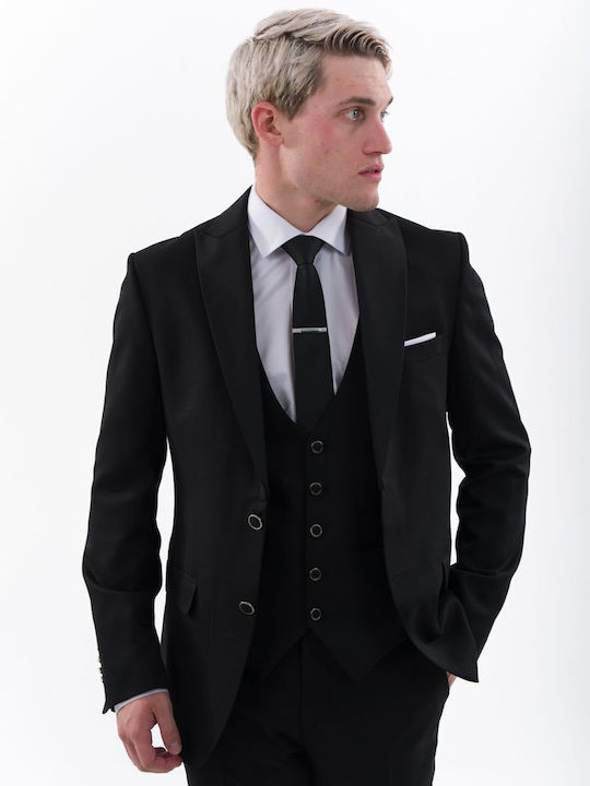 Men's Groom's Suit with Vest Black