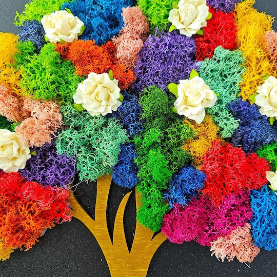 Decorative Painting Tree Life Multicolored Natural Lichens Message Godparents 30x40 Cm
