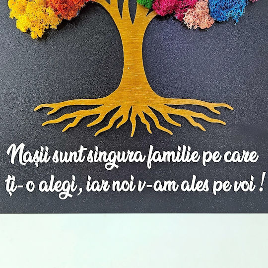Decorative Painting Tree Life Multicolored Natural Lichens Message Godparents 30x40 Cm