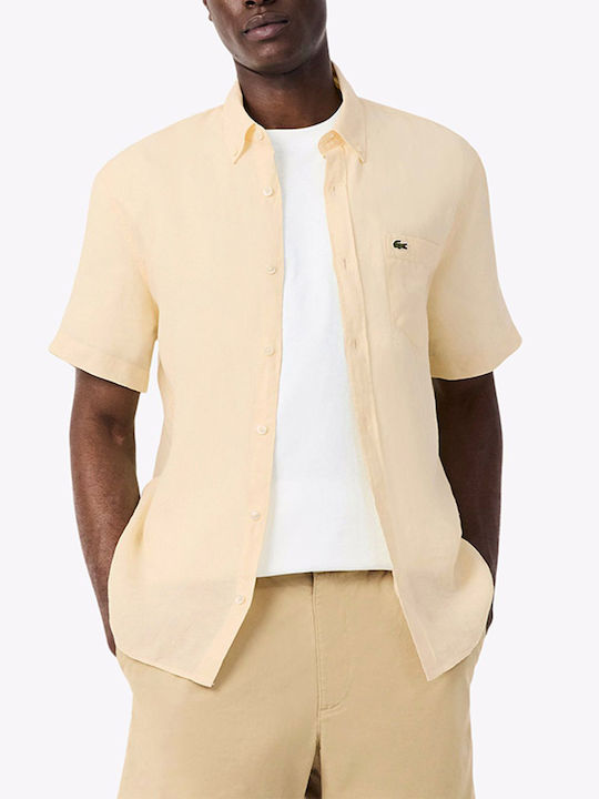 Lacoste Λινό Πουκάμισο Lightyellow