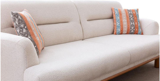 SteweHome Wohnzimmermöbel-Set Valens 3-Sitzer & 3-Sitzer & Sessel Mit Holzbeinen Rundes Design Beige 240x110x90 cm