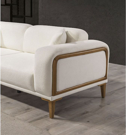 Stewehome Гарнитура За Салон Pera 3+3+1 Двуместен Кафяв Фотьойл Бял 225x95x75 Cm