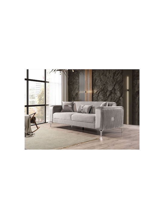 SteweHome Wohnzimmermöbel-Set Prenses 3+3+1 Weiße Beine Anthrazit Creme 225x90x77 cm