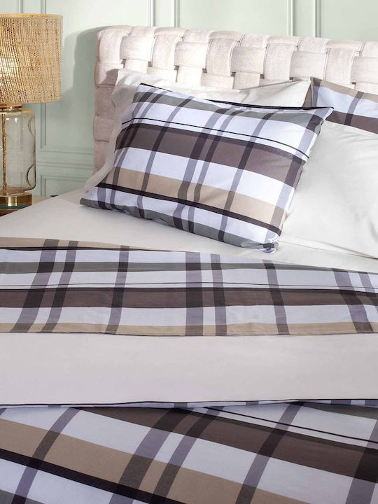 Aigaion Cotton Duvet Cover Set 170x250cm Single With Pillowcase Paradise Plaid Brown