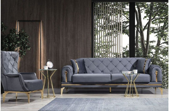 Stewehome Καναπές Σετ 3+3+1 Mars Πολυθρόνα Κρεμ Ανθρακί 220x90x80 Cm