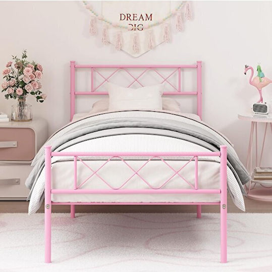 Stewehome Kinderbett Retro Metallisch Mädchen Kinderzimmer Rosa 100x200cm