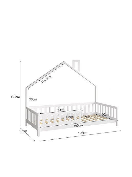 Kids Bed Montessori Classic Single White for Mattress 90x190cm