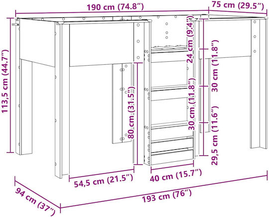 Kinderbett Koje Einzeln mit Stauraum Schwarz für Matratze 75x190cm