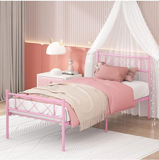 Stewehome Retro Metal Bed Girl Kids Room Pink 90×190 Cm
