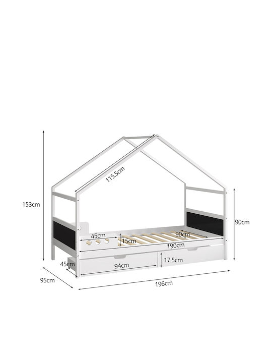 Kinderbett Montessori Koje Einzeln mit Stauraum Weiß für Matratze 90x190cm