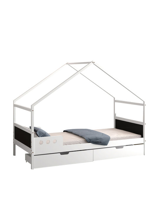 Kinderbett Montessori Koje Einzeln mit Stauraum Weiß für Matratze 90x190cm