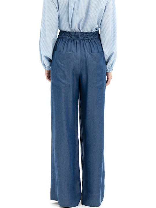 MY T Damen Hochgebirge Stoff Pantaloona mit Gummiband Blau
