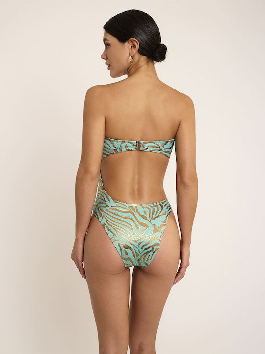 Strapless Ολόσωμο Μαγιό με Ανοίγματα Multicolor