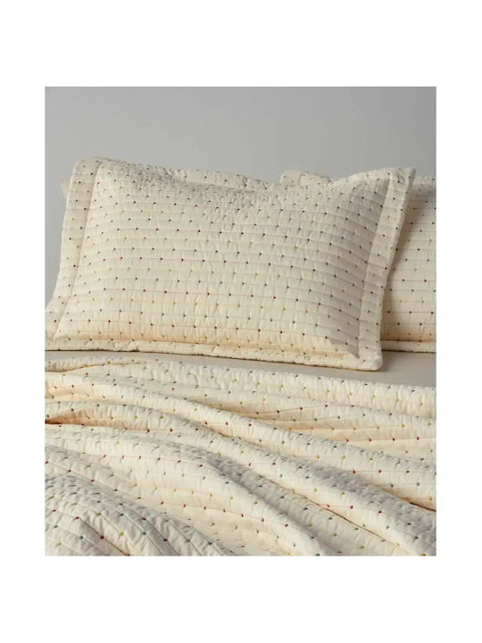 Kentia Cristofer Tagesdecken Set Halbdoppel Microfaser Ecru-Grün-Orange-Gelb 180x240cm 2 Stück