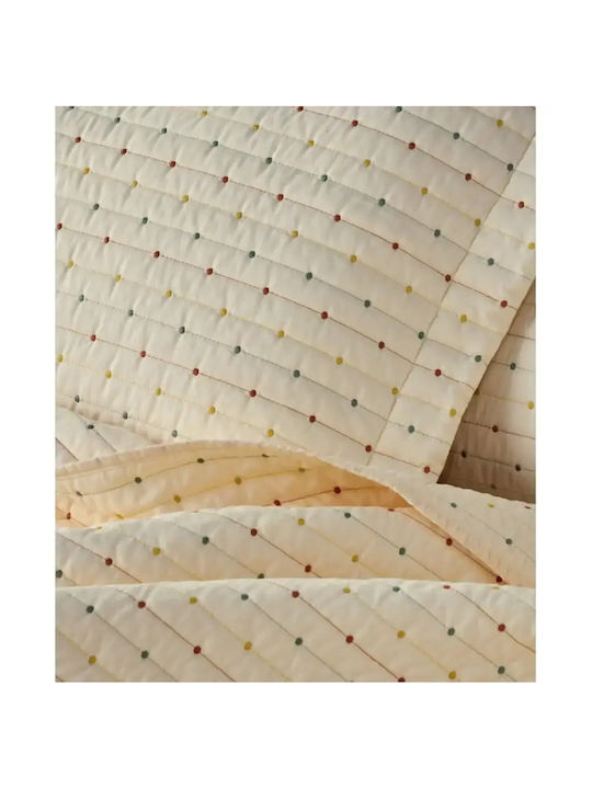 Kentia Cristofer Tagesdecken Set Halbdoppel Microfaser Ecru-Grün-Orange-Gelb 180x240cm 2 Stück