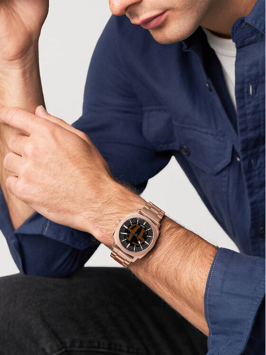 Fossil Men's Watch 41mm Battery with Pink Gold Metal Bracelet