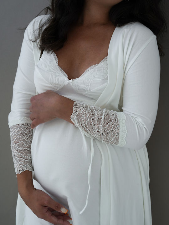 EasyMum Umstandsnachtwäsche & Pyjamas Nachthemd mit Bademantel Εγκυμοσύνης & Θηλασμού Beige