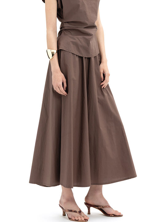 Hoch Taille Midi Damenrock Braun
