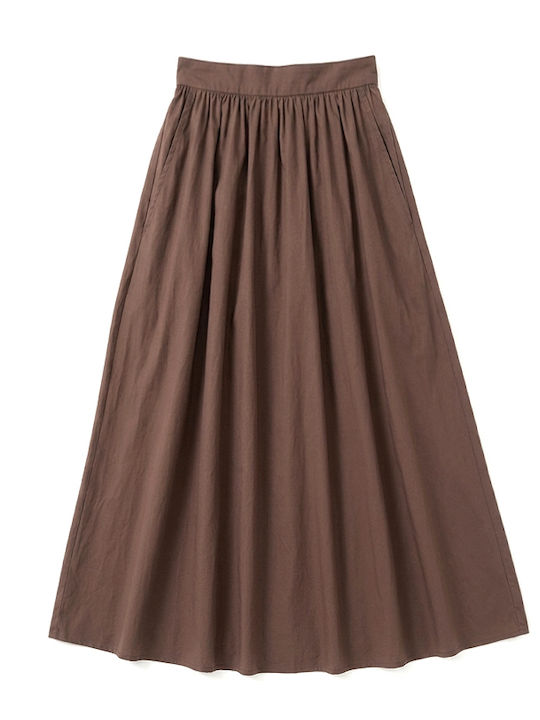 Hoch Taille Midi Damenrock Braun