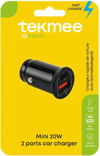 Tekmee Autoladegerät mit Anschlüssen: 1xUSB 1xType-C