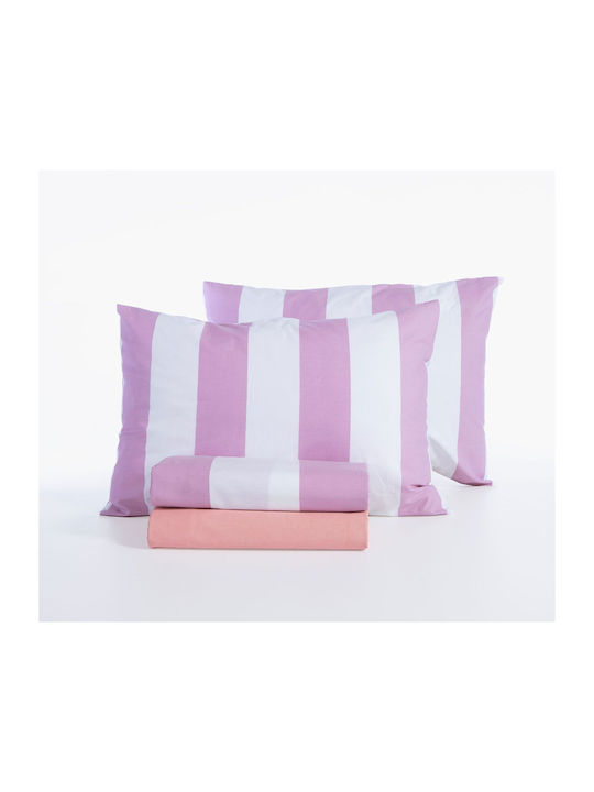 Nef-Nef Homeware Casual Set Bed Sheets Double With Rubber Hugger 160x200+35cm Mauve 4 Pieces