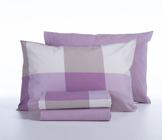 Nef-Nef Homeware Casual Super-Double Bed Sheets Set With Fitted Sheet 160x200+35cm Casual Check Pink 4 Pieces