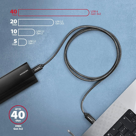 Axagon USB 4 Video Cable USB-C Male - USB-C 240W PD Black 0.5m
