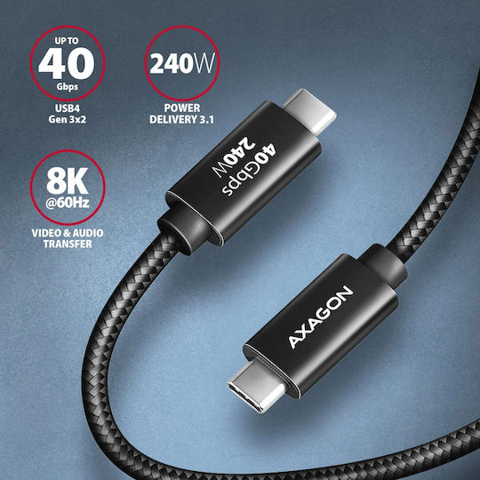 Axagon USB 4 Video Cable USB-C Male - USB-C 240W PD Black 0.5m