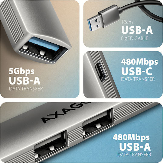 Axagon Hub 4 Θυρών USB 3.0 με σύνδεση USB-A Γκρι