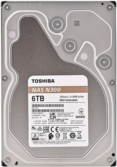 Toshiba N300 Bulk 6TB HDD Σκληρός Δίσκος 3.5" SATA III 7200rpm με 512MB Cache για NAS MN10ADA600S